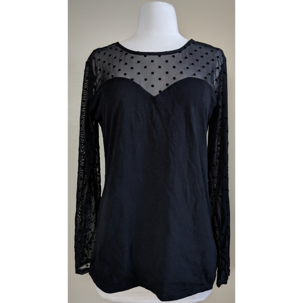 H&M Polka Dot Mesh Black Top L